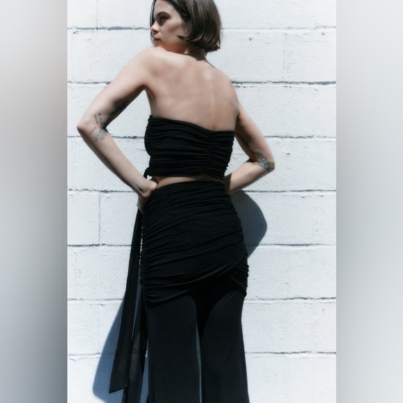 Zara Black Knitted Bandeau Cropped Tie Top L - Picture 5 of 8